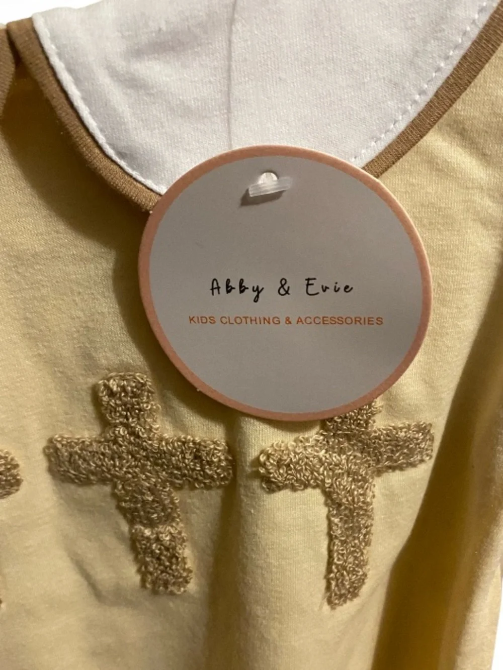 Abby & Evie Hand Stitched French Knot Cross Bubble Tan NWT Size 18 months